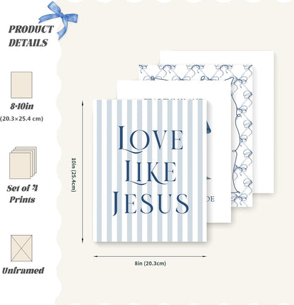 Coquette Yellow Bow Jesus Wall Art Decor Posters, Butter Yellow Bow Christian Room Bedroom Bathroom Dorm Wall Art Decor Aesthetic for College Teen Girls Gifts, Inspirational Bible Verses Bow Wall Decor, 10x8 Inch Set of 4 Bow Pictures(UNFRAMED)