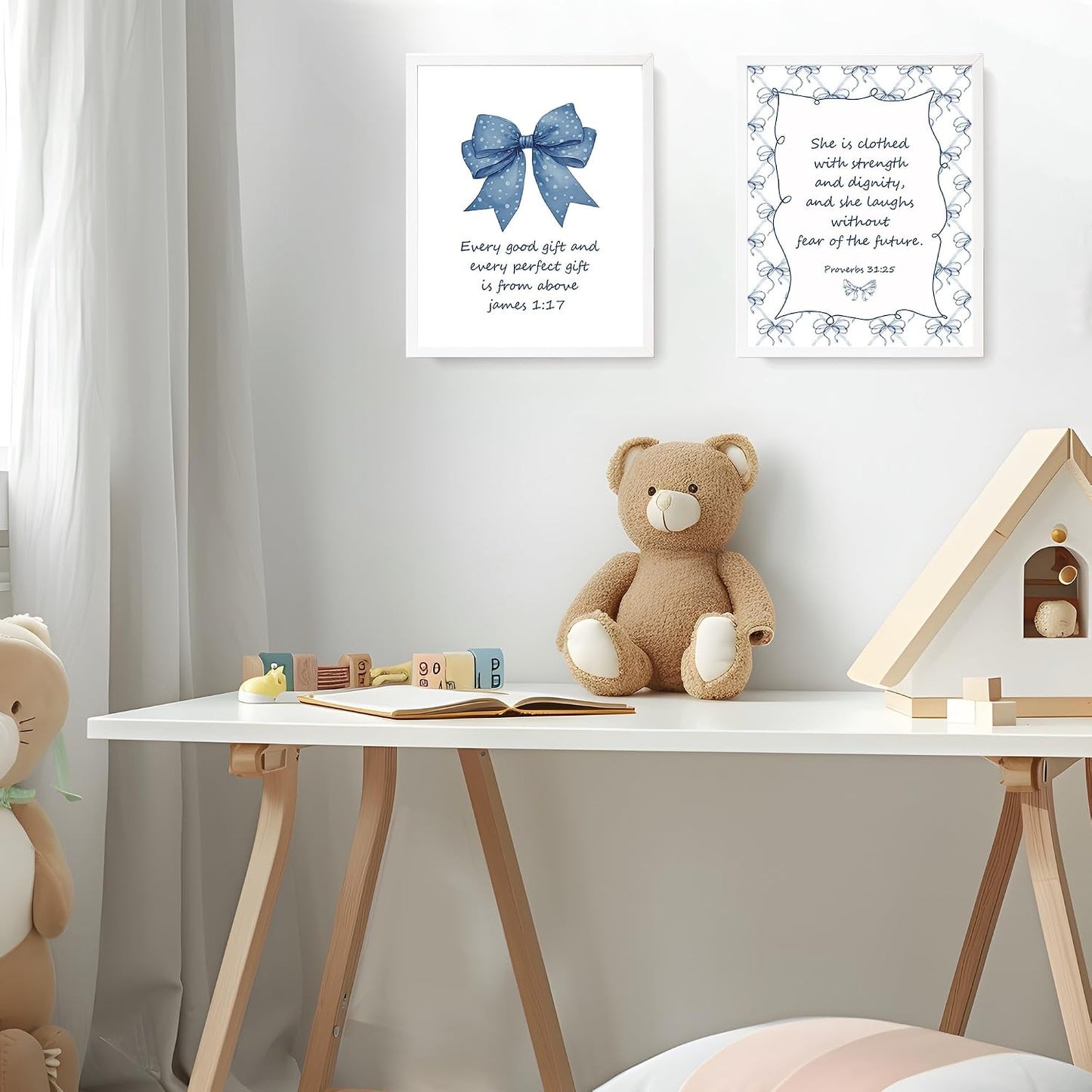 Coquette Yellow Bow Jesus Wall Art Decor Posters, Butter Yellow Bow Christian Room Bedroom Bathroom Dorm Wall Art Decor Aesthetic for College Teen Girls Gifts, Inspirational Bible Verses Bow Wall Decor, 10x8 Inch Set of 4 Bow Pictures(UNFRAMED)