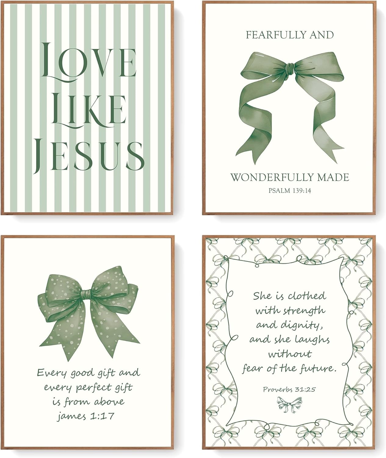 Coquette Yellow Bow Jesus Wall Art Decor Posters, Butter Yellow Bow Christian Room Bedroom Bathroom Dorm Wall Art Decor Aesthetic for College Teen Girls Gifts, Inspirational Bible Verses Bow Wall Decor, 10x8 Inch Set of 4 Bow Pictures(UNFRAMED)