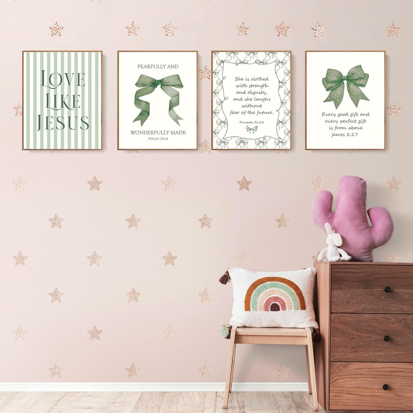 Coquette Yellow Bow Jesus Wall Art Decor Posters, Butter Yellow Bow Christian Room Bedroom Bathroom Dorm Wall Art Decor Aesthetic for College Teen Girls Gifts, Inspirational Bible Verses Bow Wall Decor, 10x8 Inch Set of 4 Bow Pictures(UNFRAMED)