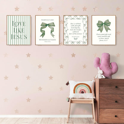 Coquette Yellow Bow Jesus Wall Art Decor Posters, Butter Yellow Bow Christian Room Bedroom Bathroom Dorm Wall Art Decor Aesthetic for College Teen Girls Gifts, Inspirational Bible Verses Bow Wall Decor, 10x8 Inch Set of 4 Bow Pictures(UNFRAMED)