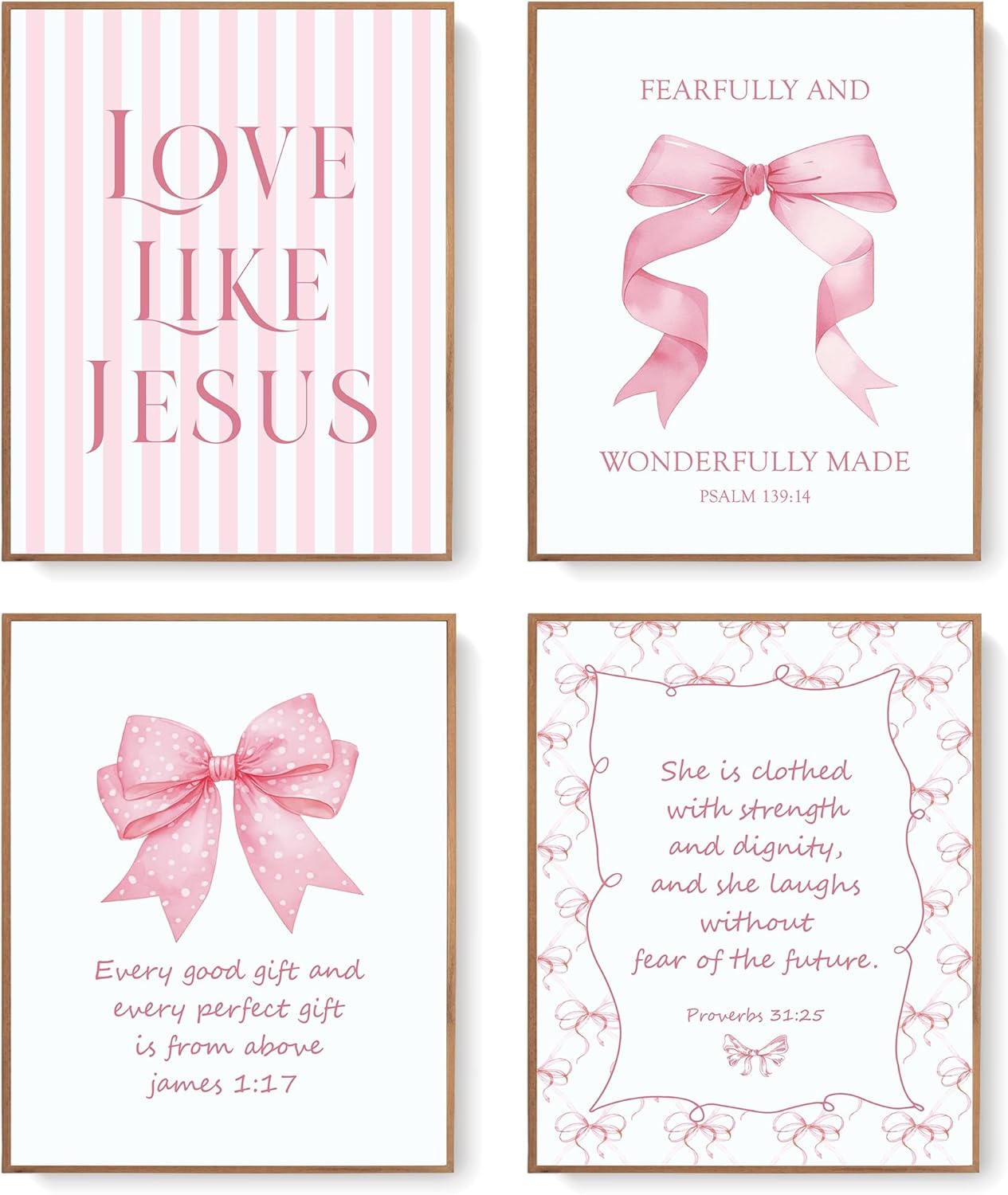 Coquette Yellow Bow Jesus Wall Art Decor Posters, Butter Yellow Bow Christian Room Bedroom Bathroom Dorm Wall Art Decor Aesthetic for College Teen Girls Gifts, Inspirational Bible Verses Bow Wall Decor, 10x8 Inch Set of 4 Bow Pictures(UNFRAMED)