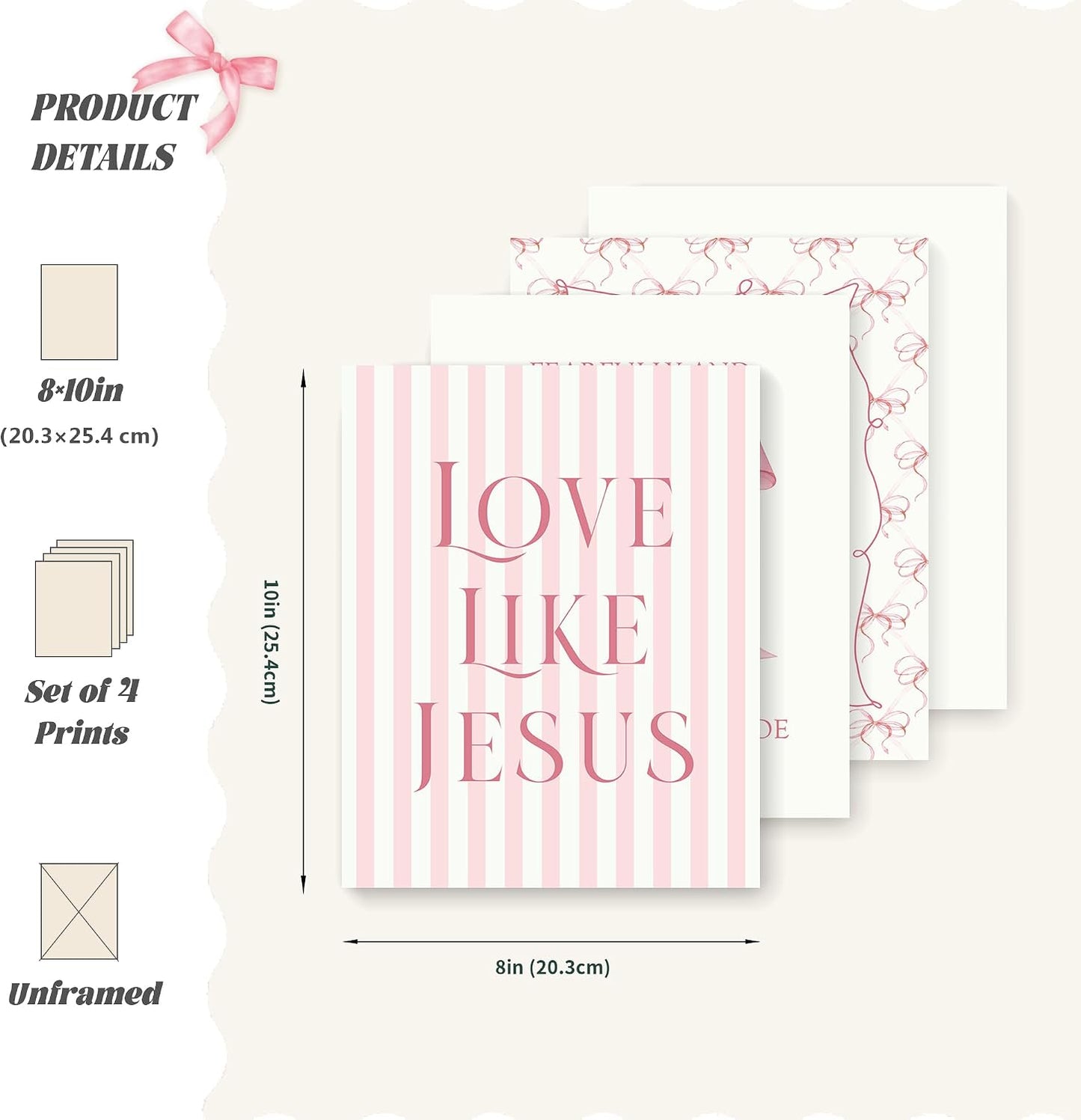 Coquette Yellow Bow Jesus Wall Art Decor Posters, Butter Yellow Bow Christian Room Bedroom Bathroom Dorm Wall Art Decor Aesthetic for College Teen Girls Gifts, Inspirational Bible Verses Bow Wall Decor, 10x8 Inch Set of 4 Bow Pictures(UNFRAMED)