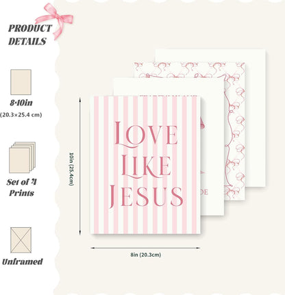 Coquette Yellow Bow Jesus Wall Art Decor Posters, Butter Yellow Bow Christian Room Bedroom Bathroom Dorm Wall Art Decor Aesthetic for College Teen Girls Gifts, Inspirational Bible Verses Bow Wall Decor, 10x8 Inch Set of 4 Bow Pictures(UNFRAMED)