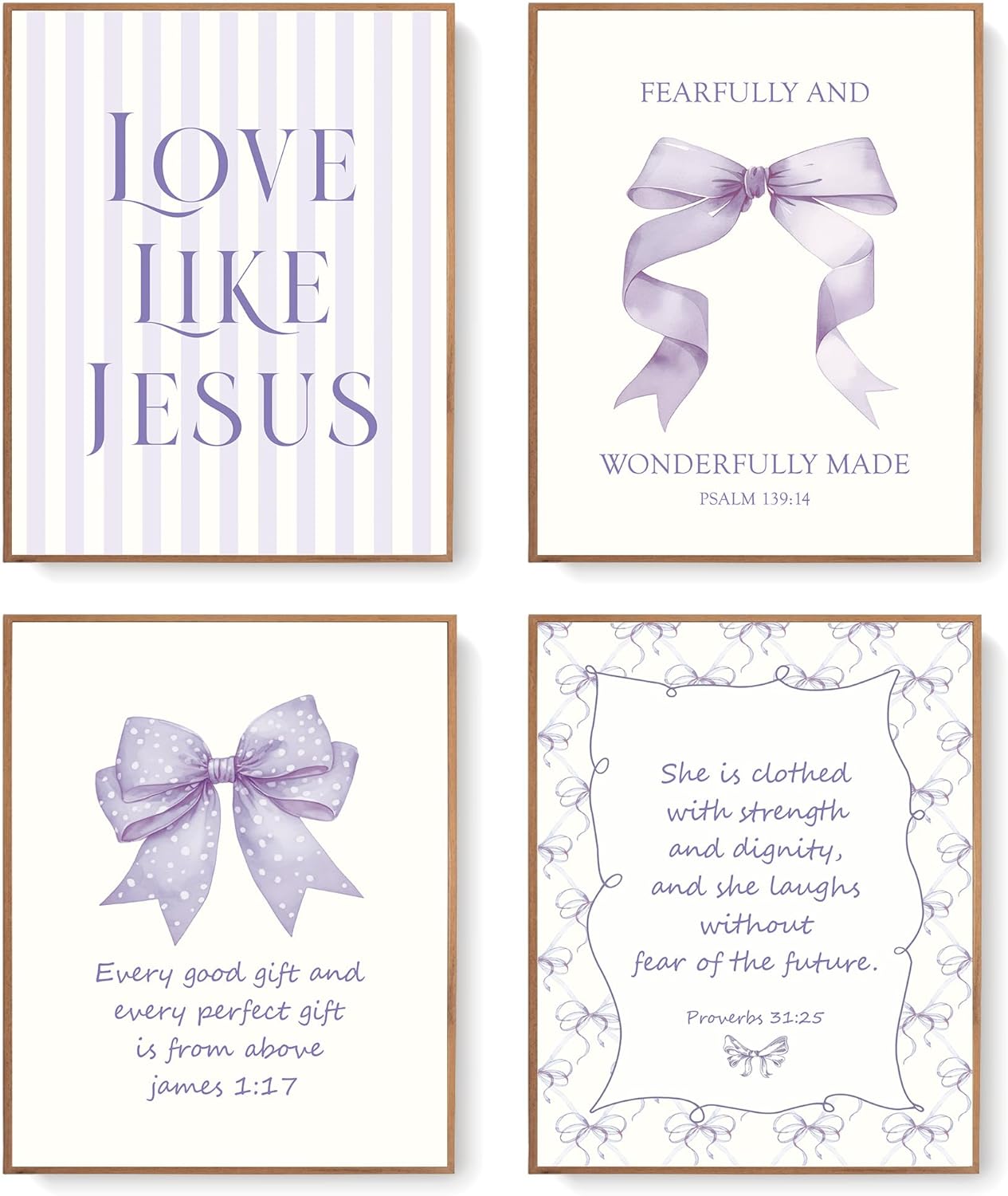Coquette Yellow Bow Jesus Wall Art Decor Posters, Butter Yellow Bow Christian Room Bedroom Bathroom Dorm Wall Art Decor Aesthetic for College Teen Girls Gifts, Inspirational Bible Verses Bow Wall Decor, 10x8 Inch Set of 4 Bow Pictures(UNFRAMED)