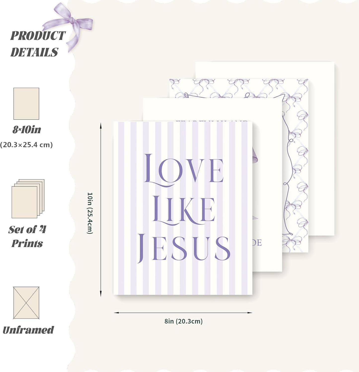 Coquette Yellow Bow Jesus Wall Art Decor Posters, Butter Yellow Bow Christian Room Bedroom Bathroom Dorm Wall Art Decor Aesthetic for College Teen Girls Gifts, Inspirational Bible Verses Bow Wall Decor, 10x8 Inch Set of 4 Bow Pictures(UNFRAMED)
