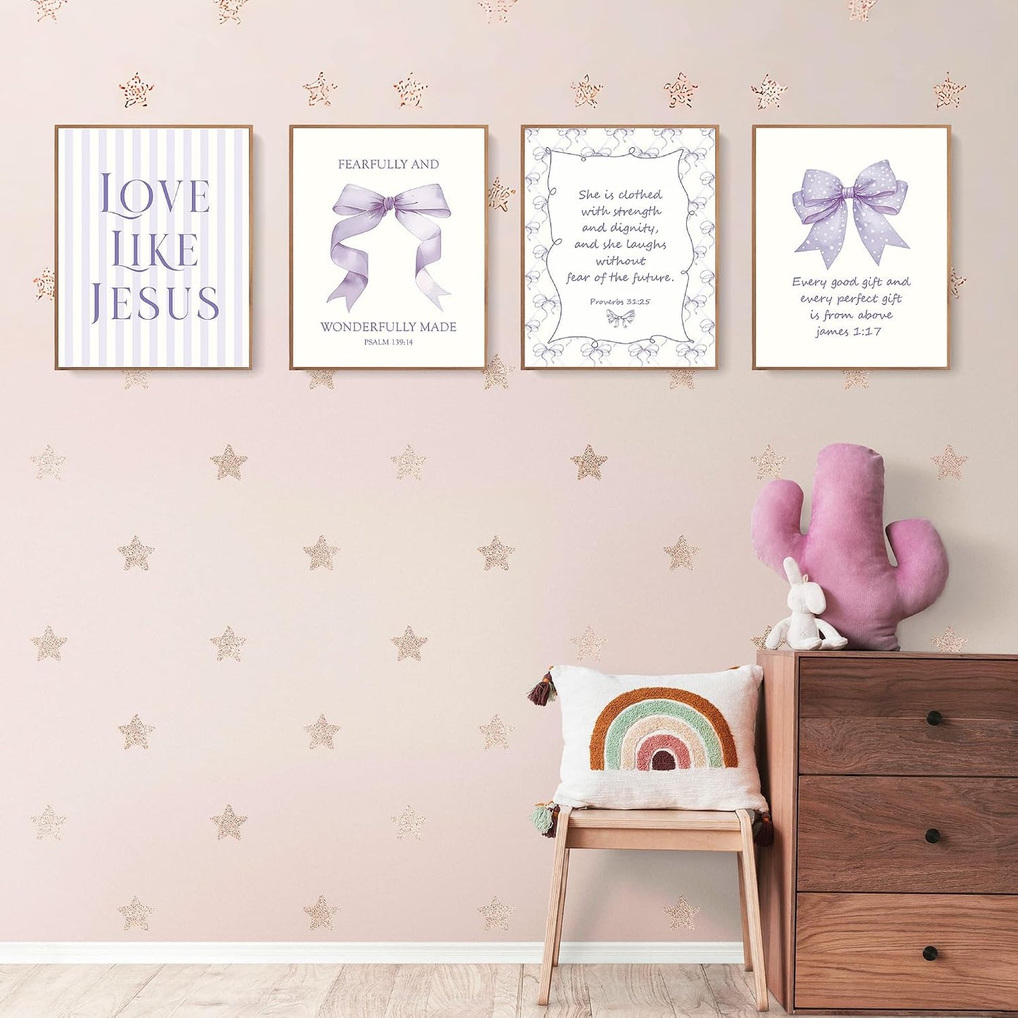 Coquette Yellow Bow Jesus Wall Art Decor Posters, Butter Yellow Bow Christian Room Bedroom Bathroom Dorm Wall Art Decor Aesthetic for College Teen Girls Gifts, Inspirational Bible Verses Bow Wall Decor, 10x8 Inch Set of 4 Bow Pictures(UNFRAMED)