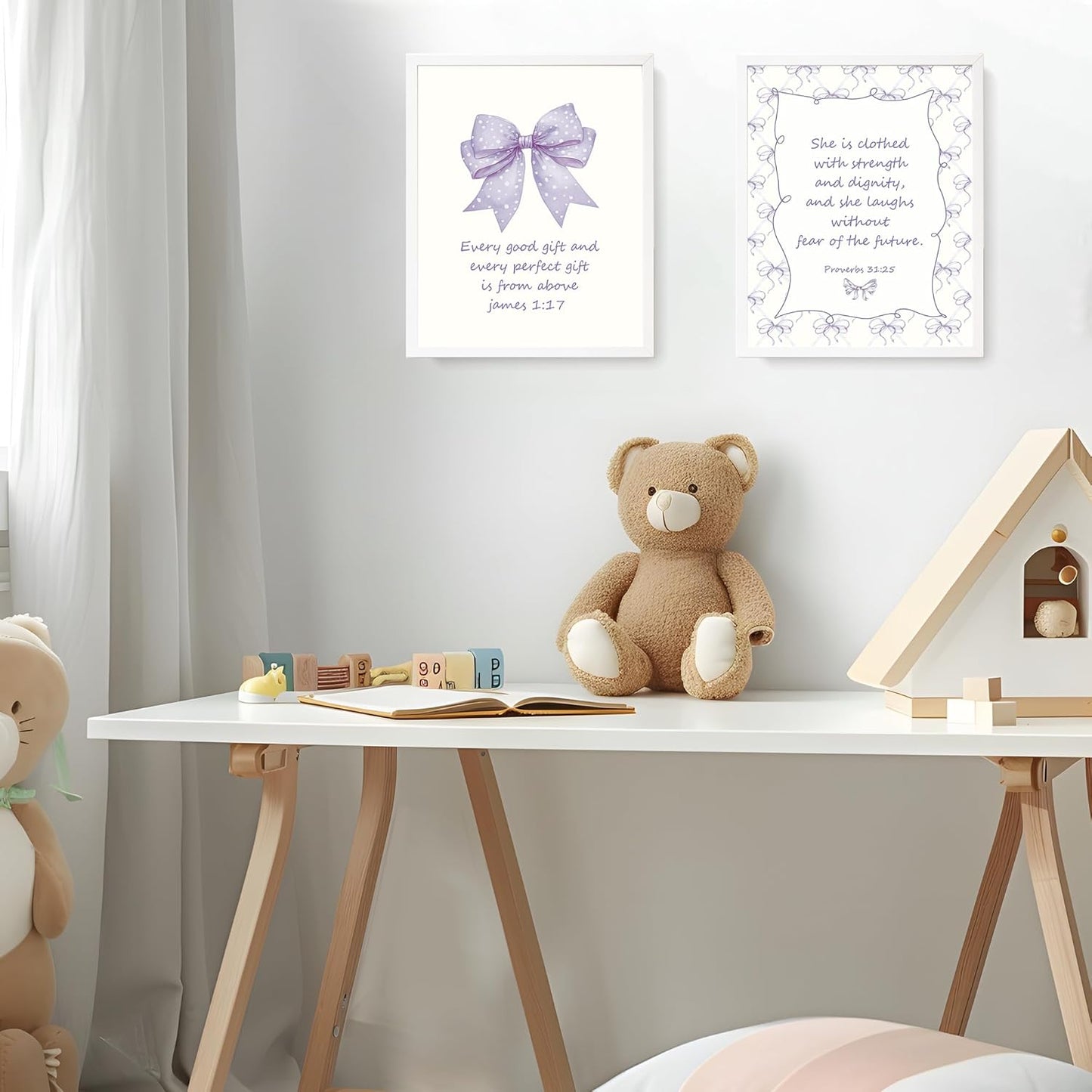 Coquette Yellow Bow Jesus Wall Art Decor Posters, Butter Yellow Bow Christian Room Bedroom Bathroom Dorm Wall Art Decor Aesthetic for College Teen Girls Gifts, Inspirational Bible Verses Bow Wall Decor, 10x8 Inch Set of 4 Bow Pictures(UNFRAMED)