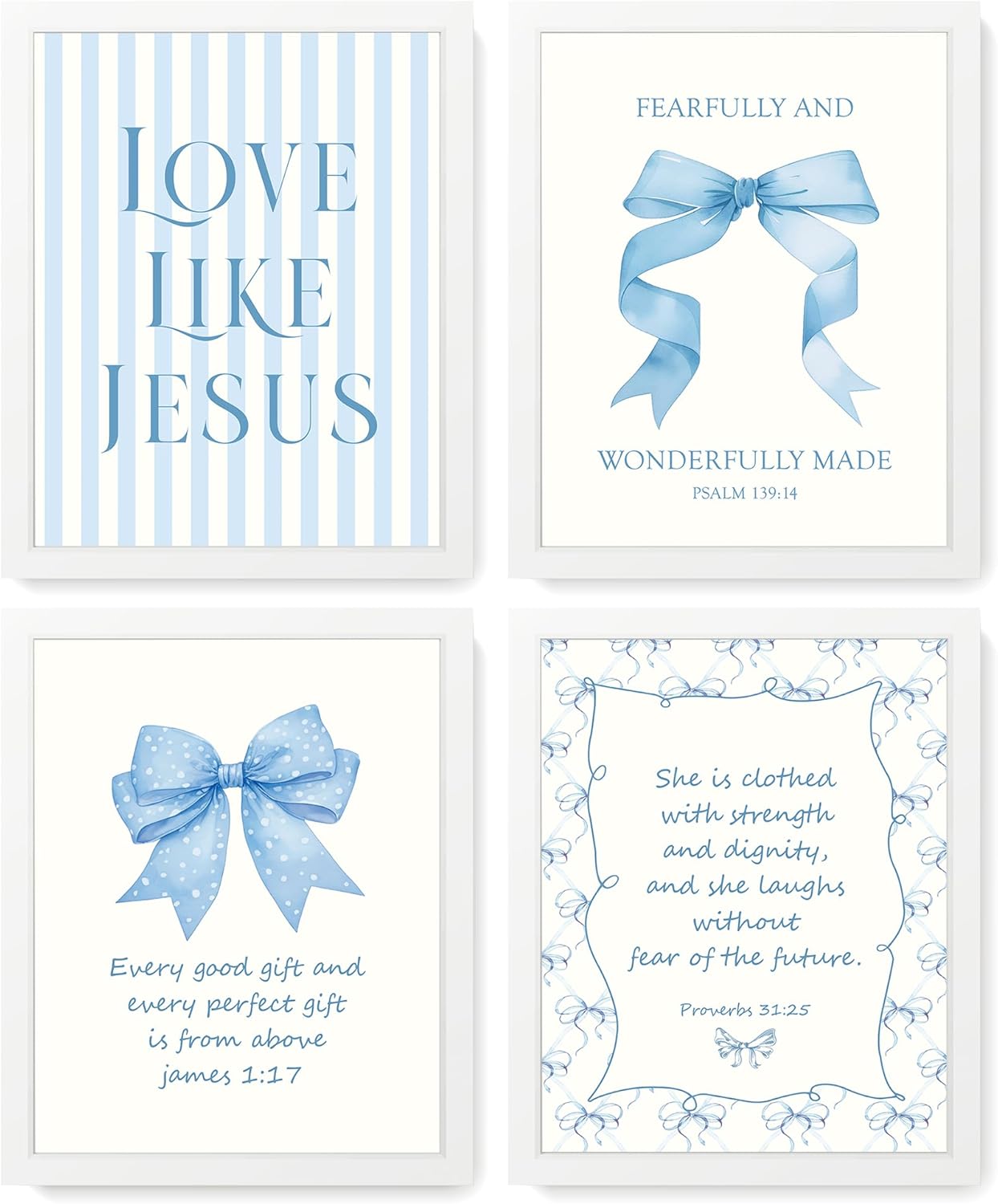 Coquette Yellow Bow Jesus Wall Art Decor Posters, Butter Yellow Bow Christian Room Bedroom Bathroom Dorm Wall Art Decor Aesthetic for College Teen Girls Gifts, Inspirational Bible Verses Bow Wall Decor, 10x8 Inch Set of 4 Bow Pictures(UNFRAMED)