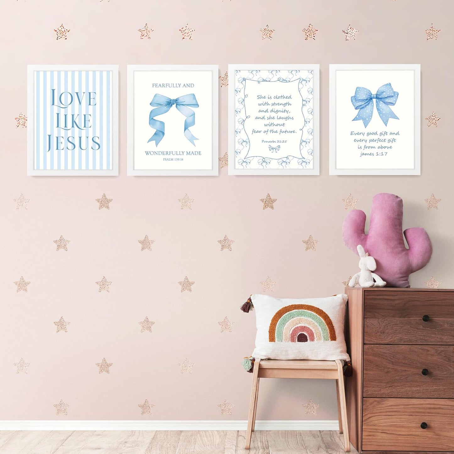 Coquette Yellow Bow Jesus Wall Art Decor Posters, Butter Yellow Bow Christian Room Bedroom Bathroom Dorm Wall Art Decor Aesthetic for College Teen Girls Gifts, Inspirational Bible Verses Bow Wall Decor, 10x8 Inch Set of 4 Bow Pictures(UNFRAMED)