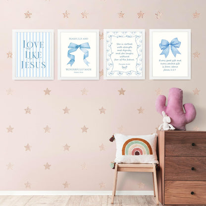 Coquette Yellow Bow Jesus Wall Art Decor Posters, Butter Yellow Bow Christian Room Bedroom Bathroom Dorm Wall Art Decor Aesthetic for College Teen Girls Gifts, Inspirational Bible Verses Bow Wall Decor, 10x8 Inch Set of 4 Bow Pictures(UNFRAMED)