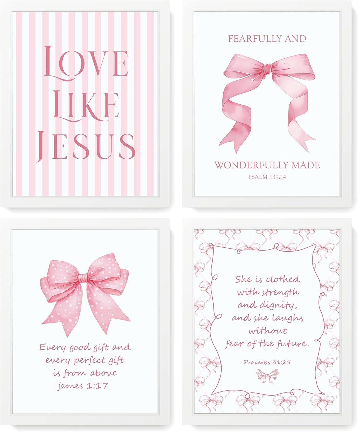 Coquette Yellow Bow Jesus Wall Art Decor Posters, Butter Yellow Bow Christian Room Bedroom Bathroom Dorm Wall Art Decor Aesthetic for College Teen Girls Gifts, Inspirational Bible Verses Bow Wall Decor, 10x8 Inch Set of 4 Bow Pictures(UNFRAMED)