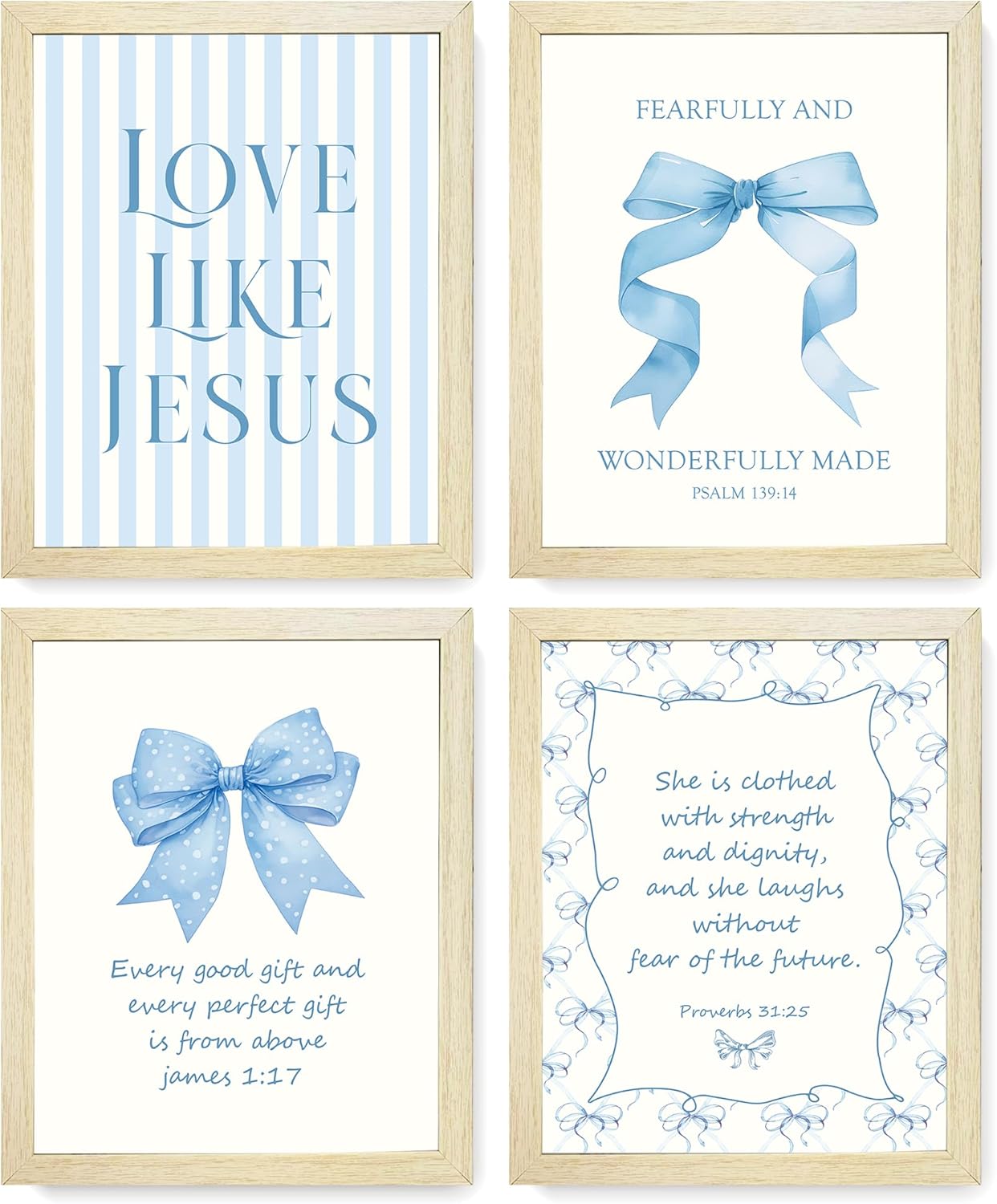 Coquette Yellow Bow Jesus Wall Art Decor Posters, Butter Yellow Bow Christian Room Bedroom Bathroom Dorm Wall Art Decor Aesthetic for College Teen Girls Gifts, Inspirational Bible Verses Bow Wall Decor, 10x8 Inch Set of 4 Bow Pictures(UNFRAMED)