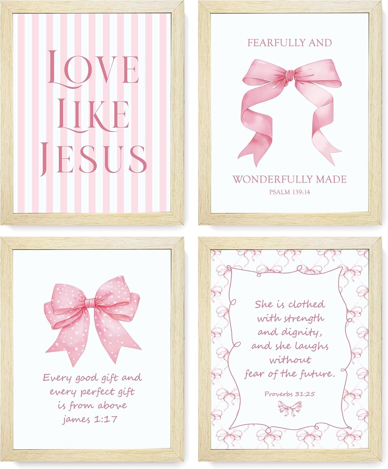 Coquette Yellow Bow Jesus Wall Art Decor Posters, Butter Yellow Bow Christian Room Bedroom Bathroom Dorm Wall Art Decor Aesthetic for College Teen Girls Gifts, Inspirational Bible Verses Bow Wall Decor, 10x8 Inch Set of 4 Bow Pictures(UNFRAMED)