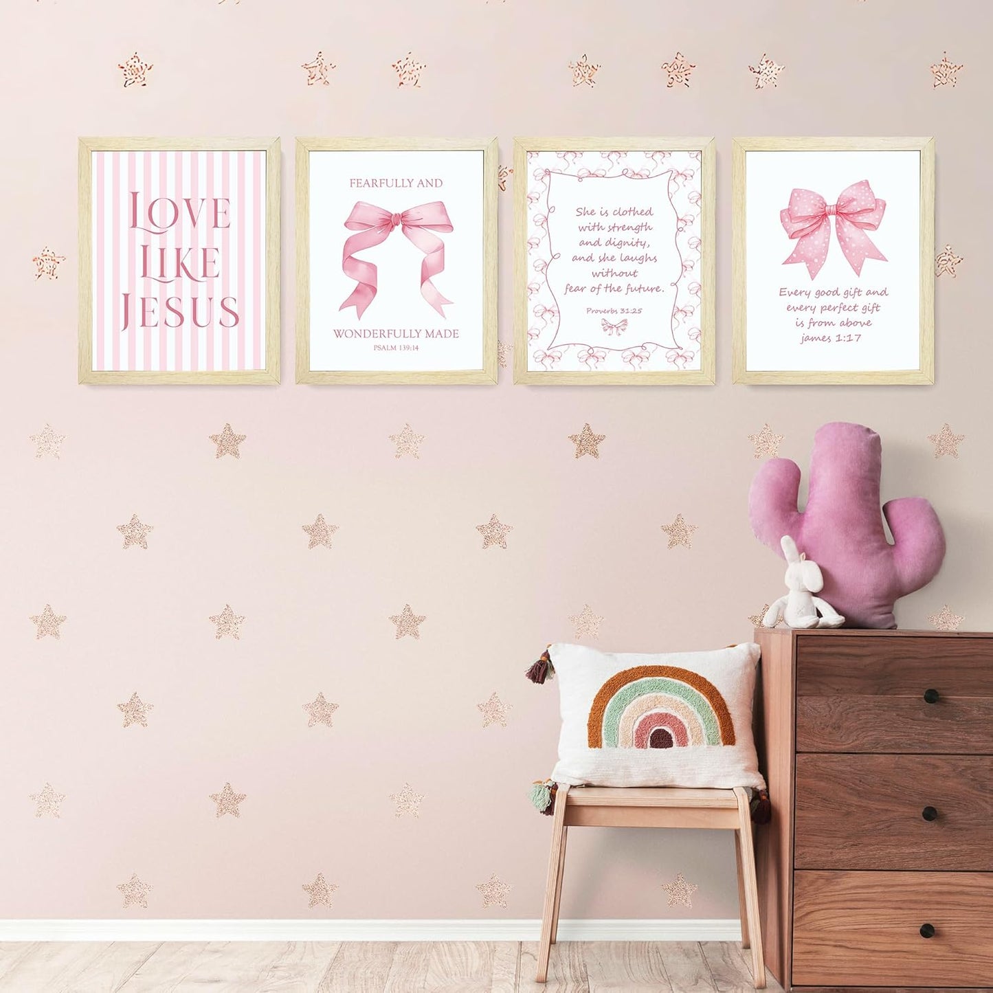 Coquette Yellow Bow Jesus Wall Art Decor Posters, Butter Yellow Bow Christian Room Bedroom Bathroom Dorm Wall Art Decor Aesthetic for College Teen Girls Gifts, Inspirational Bible Verses Bow Wall Decor, 10x8 Inch Set of 4 Bow Pictures(UNFRAMED)