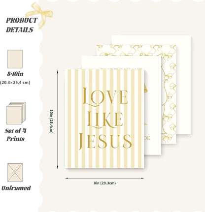 Coquette Yellow Bow Jesus Wall Art Decor Posters, Butter Yellow Bow Christian Room Bedroom Bathroom Dorm Wall Art Decor Aesthetic for College Teen Girls Gifts, Inspirational Bible Verses Bow Wall Decor, 10x8 Inch Set of 4 Bow Pictures(UNFRAMED)