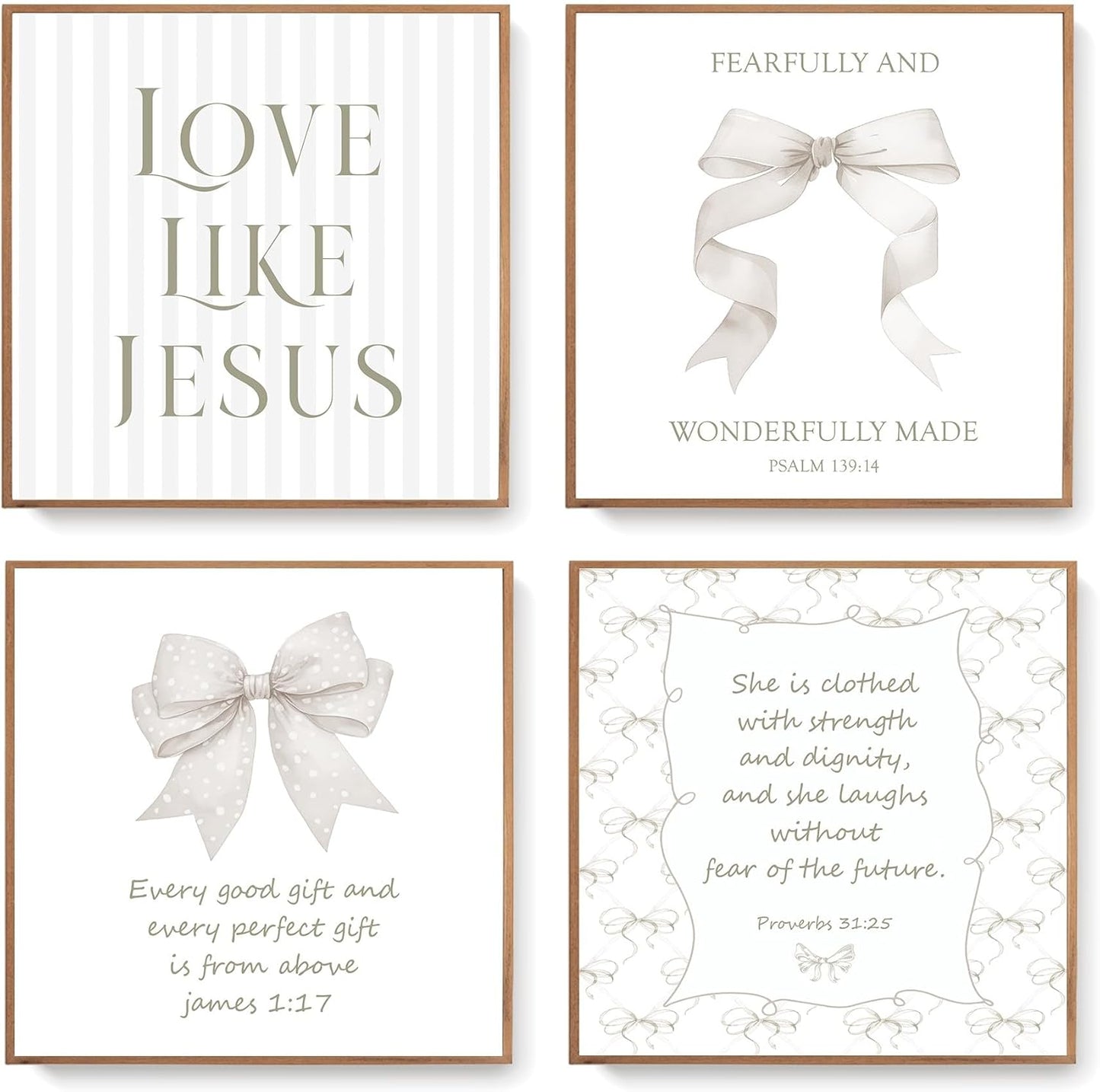 Coquette Yellow Bow Jesus Wall Art Decor Posters, Butter Yellow Bow Christian Room Bedroom Bathroom Dorm Wall Art Decor Aesthetic for College Teen Girls Gifts, Inspirational Bible Verses Bow Wall Decor, 10x8 Inch Set of 4 Bow Pictures(UNFRAMED)