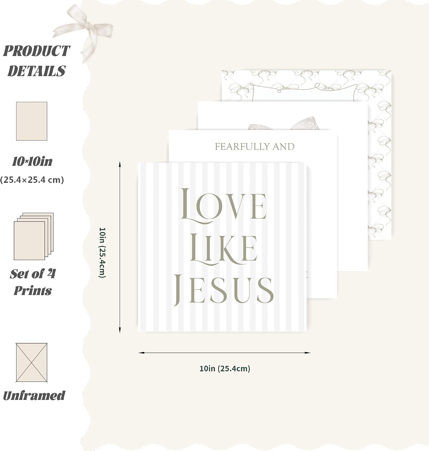 Coquette Yellow Bow Jesus Wall Art Decor Posters, Butter Yellow Bow Christian Room Bedroom Bathroom Dorm Wall Art Decor Aesthetic for College Teen Girls Gifts, Inspirational Bible Verses Bow Wall Decor, 10x8 Inch Set of 4 Bow Pictures(UNFRAMED)