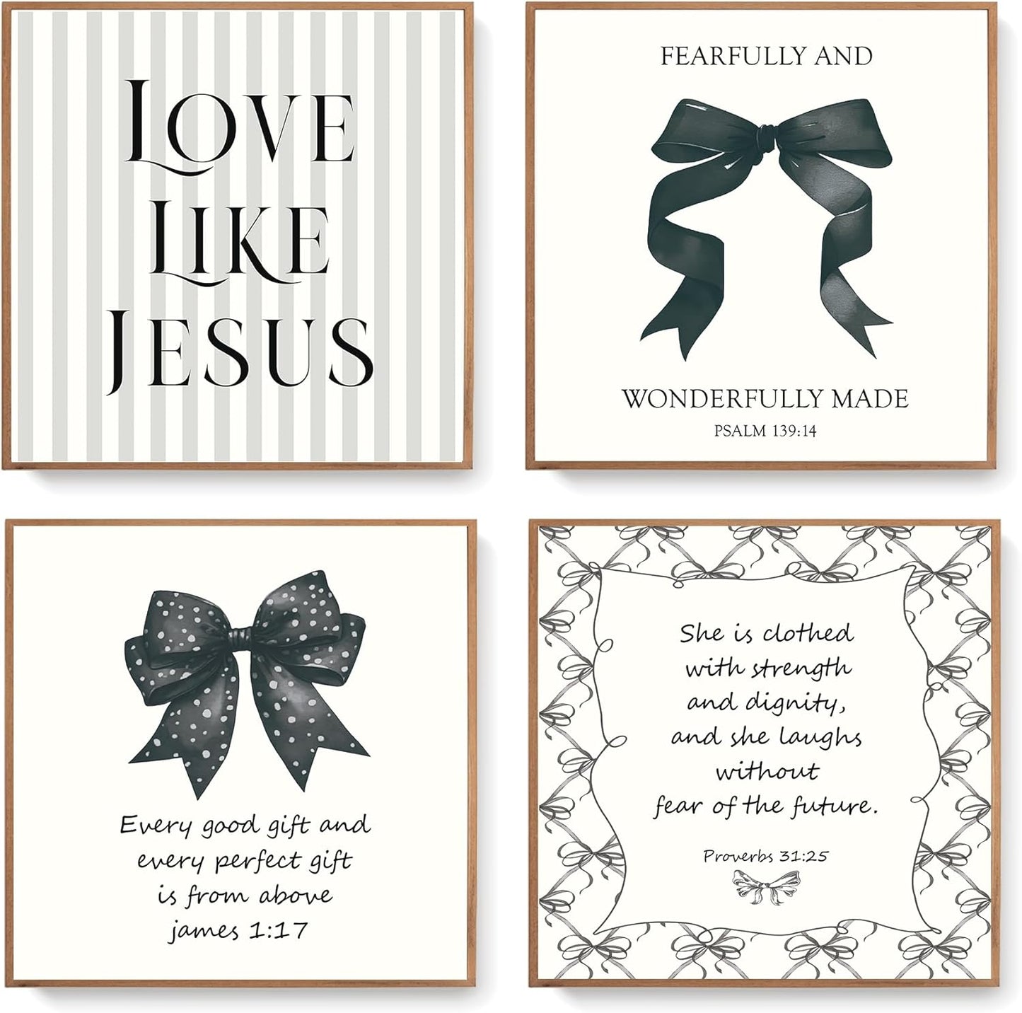 Coquette Yellow Bow Jesus Wall Art Decor Posters, Butter Yellow Bow Christian Room Bedroom Bathroom Dorm Wall Art Decor Aesthetic for College Teen Girls Gifts, Inspirational Bible Verses Bow Wall Decor, 10x8 Inch Set of 4 Bow Pictures(UNFRAMED)