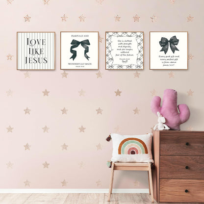 Coquette Yellow Bow Jesus Wall Art Decor Posters, Butter Yellow Bow Christian Room Bedroom Bathroom Dorm Wall Art Decor Aesthetic for College Teen Girls Gifts, Inspirational Bible Verses Bow Wall Decor, 10x8 Inch Set of 4 Bow Pictures(UNFRAMED)