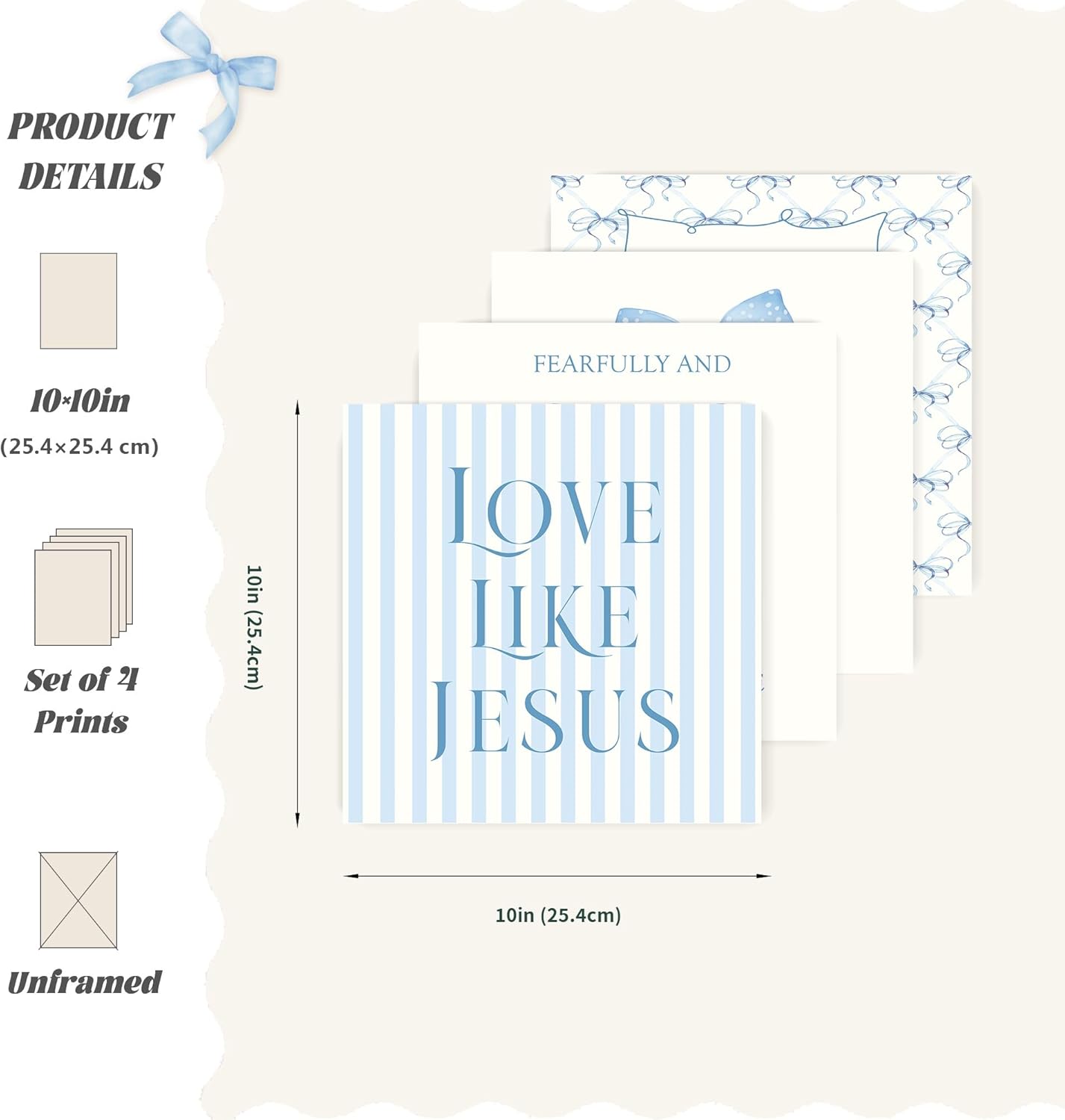 Coquette Yellow Bow Jesus Wall Art Decor Posters, Butter Yellow Bow Christian Room Bedroom Bathroom Dorm Wall Art Decor Aesthetic for College Teen Girls Gifts, Inspirational Bible Verses Bow Wall Decor, 10x8 Inch Set of 4 Bow Pictures(UNFRAMED)