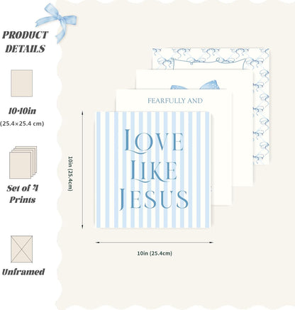 Coquette Yellow Bow Jesus Wall Art Decor Posters, Butter Yellow Bow Christian Room Bedroom Bathroom Dorm Wall Art Decor Aesthetic for College Teen Girls Gifts, Inspirational Bible Verses Bow Wall Decor, 10x8 Inch Set of 4 Bow Pictures(UNFRAMED)