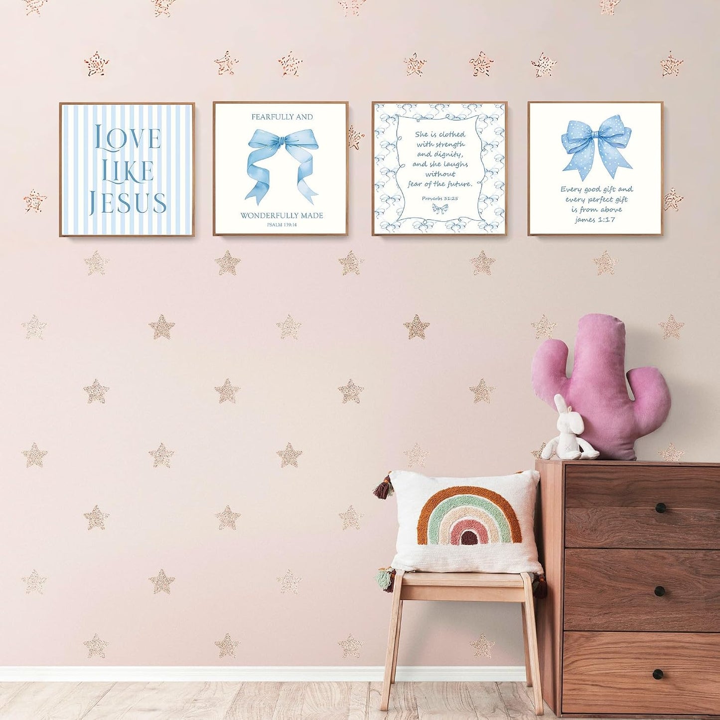 Coquette Yellow Bow Jesus Wall Art Decor Posters, Butter Yellow Bow Christian Room Bedroom Bathroom Dorm Wall Art Decor Aesthetic for College Teen Girls Gifts, Inspirational Bible Verses Bow Wall Decor, 10x8 Inch Set of 4 Bow Pictures(UNFRAMED)
