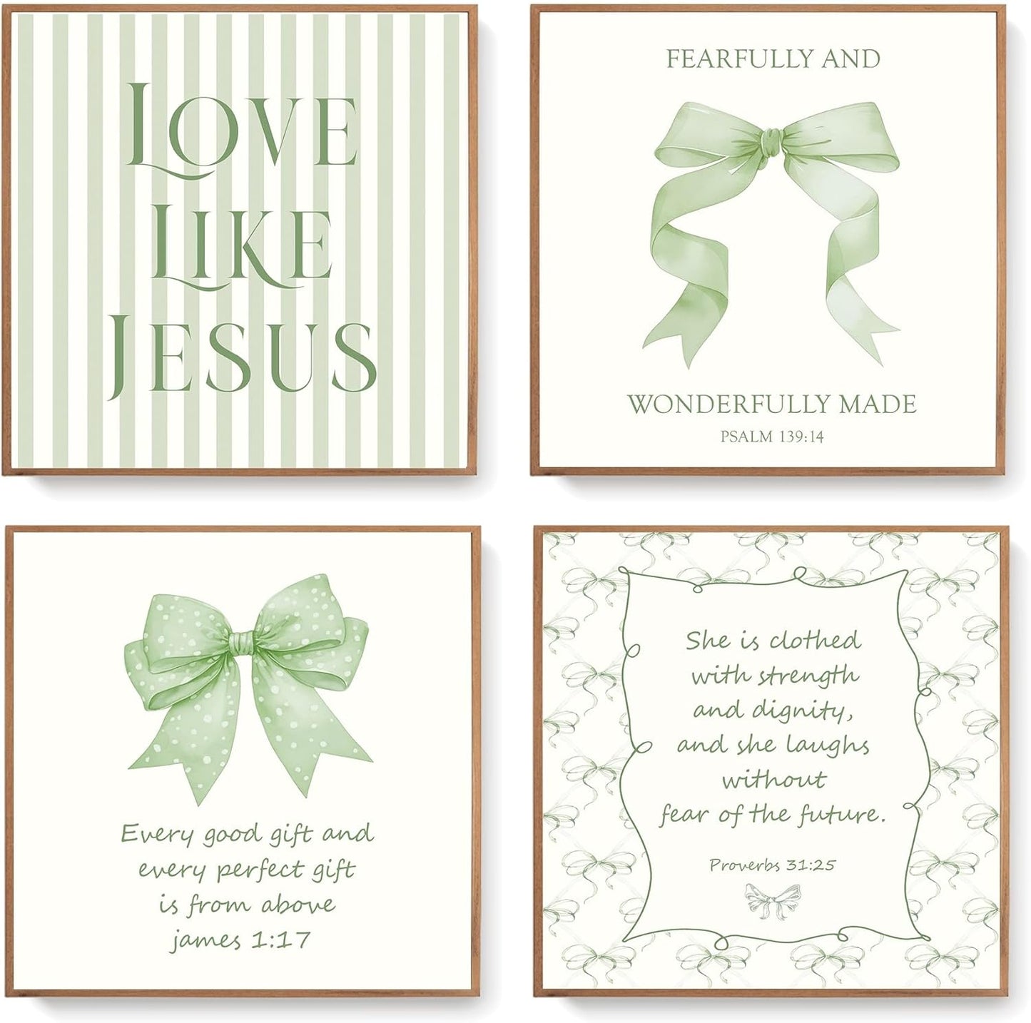 Coquette Yellow Bow Jesus Wall Art Decor Posters, Butter Yellow Bow Christian Room Bedroom Bathroom Dorm Wall Art Decor Aesthetic for College Teen Girls Gifts, Inspirational Bible Verses Bow Wall Decor, 10x8 Inch Set of 4 Bow Pictures(UNFRAMED)
