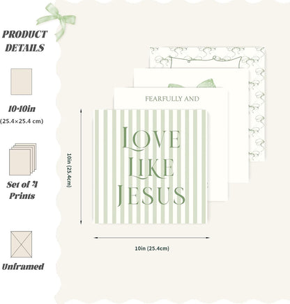 Coquette Yellow Bow Jesus Wall Art Decor Posters, Butter Yellow Bow Christian Room Bedroom Bathroom Dorm Wall Art Decor Aesthetic for College Teen Girls Gifts, Inspirational Bible Verses Bow Wall Decor, 10x8 Inch Set of 4 Bow Pictures(UNFRAMED)