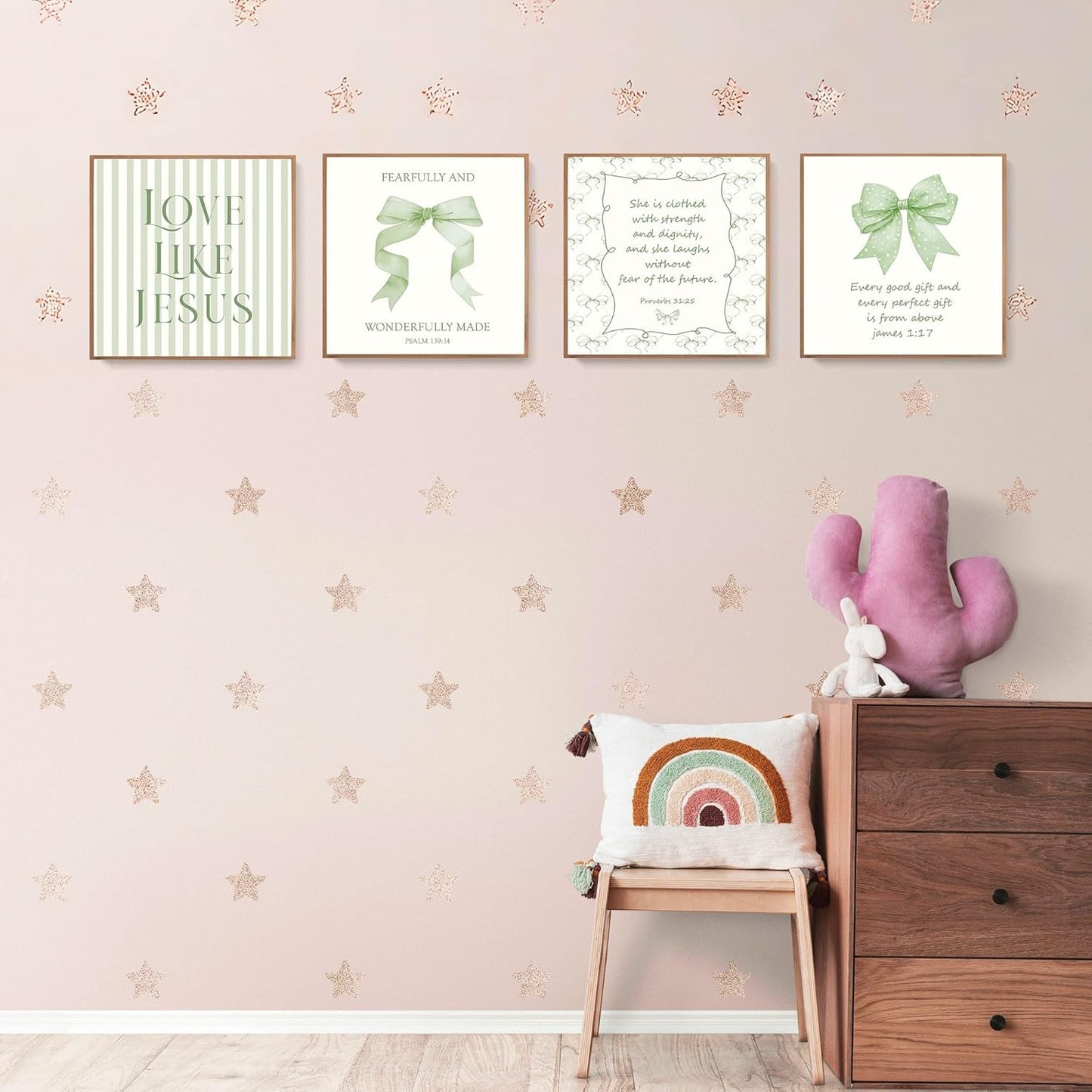 Coquette Yellow Bow Jesus Wall Art Decor Posters, Butter Yellow Bow Christian Room Bedroom Bathroom Dorm Wall Art Decor Aesthetic for College Teen Girls Gifts, Inspirational Bible Verses Bow Wall Decor, 10x8 Inch Set of 4 Bow Pictures(UNFRAMED)