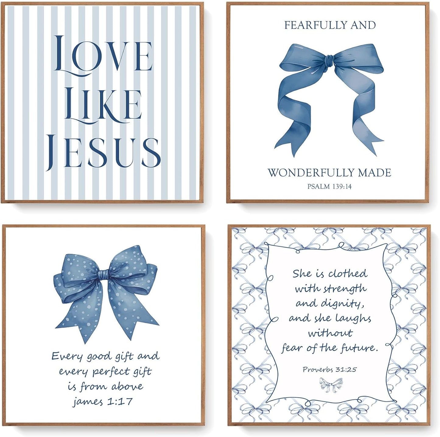 Coquette Yellow Bow Jesus Wall Art Decor Posters, Butter Yellow Bow Christian Room Bedroom Bathroom Dorm Wall Art Decor Aesthetic for College Teen Girls Gifts, Inspirational Bible Verses Bow Wall Decor, 10x8 Inch Set of 4 Bow Pictures(UNFRAMED)