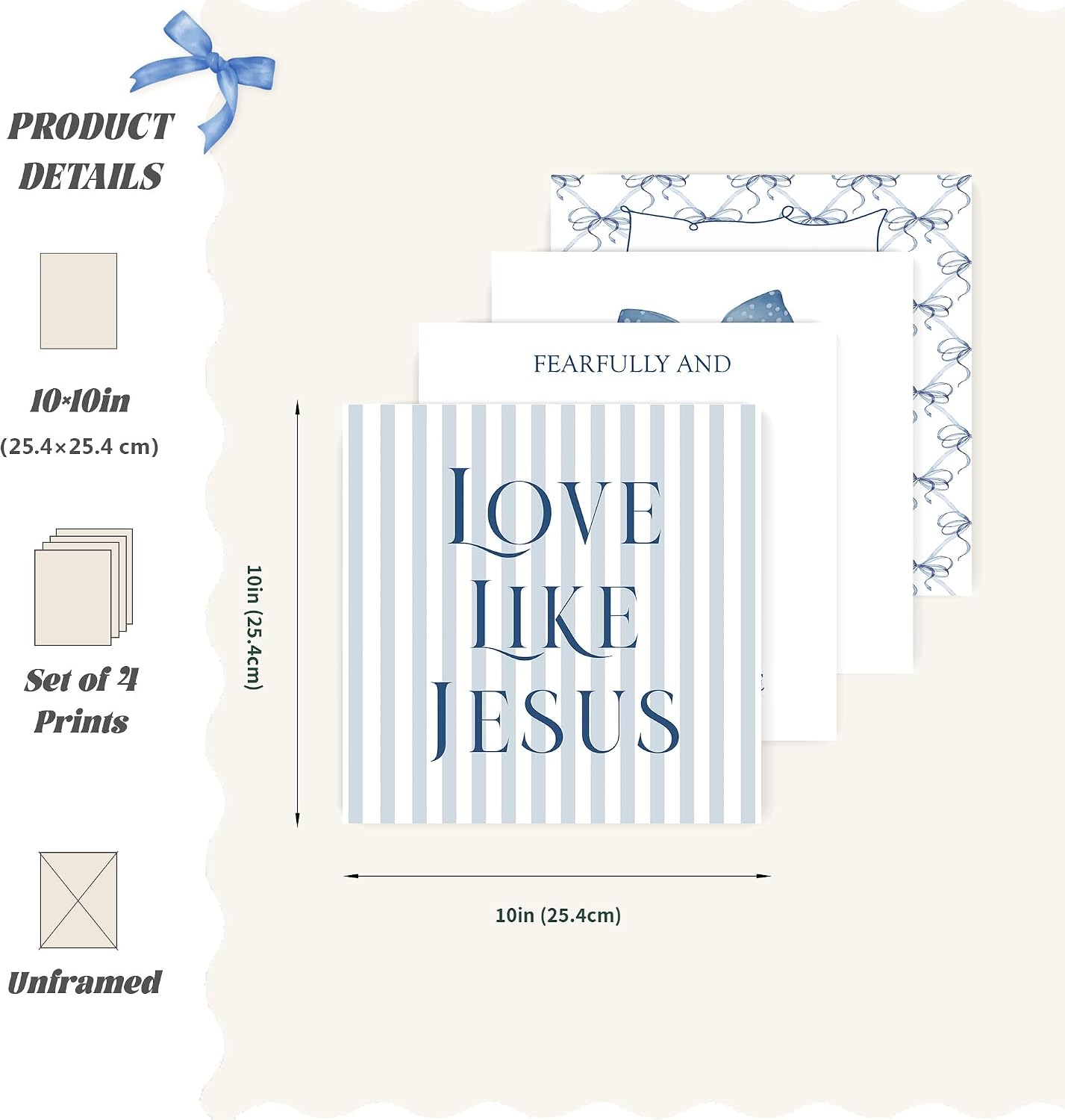 Coquette Yellow Bow Jesus Wall Art Decor Posters, Butter Yellow Bow Christian Room Bedroom Bathroom Dorm Wall Art Decor Aesthetic for College Teen Girls Gifts, Inspirational Bible Verses Bow Wall Decor, 10x8 Inch Set of 4 Bow Pictures(UNFRAMED)