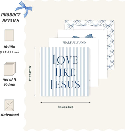 Coquette Yellow Bow Jesus Wall Art Decor Posters, Butter Yellow Bow Christian Room Bedroom Bathroom Dorm Wall Art Decor Aesthetic for College Teen Girls Gifts, Inspirational Bible Verses Bow Wall Decor, 10x8 Inch Set of 4 Bow Pictures(UNFRAMED)