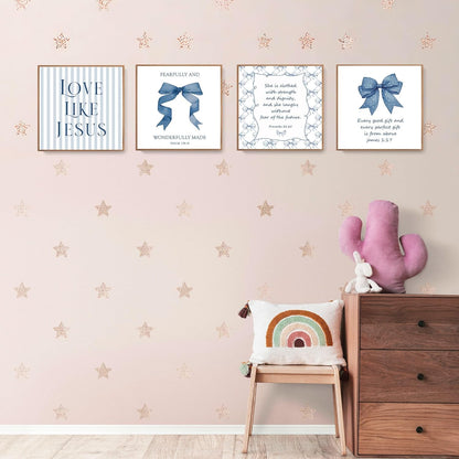 Coquette Yellow Bow Jesus Wall Art Decor Posters, Butter Yellow Bow Christian Room Bedroom Bathroom Dorm Wall Art Decor Aesthetic for College Teen Girls Gifts, Inspirational Bible Verses Bow Wall Decor, 10x8 Inch Set of 4 Bow Pictures(UNFRAMED)