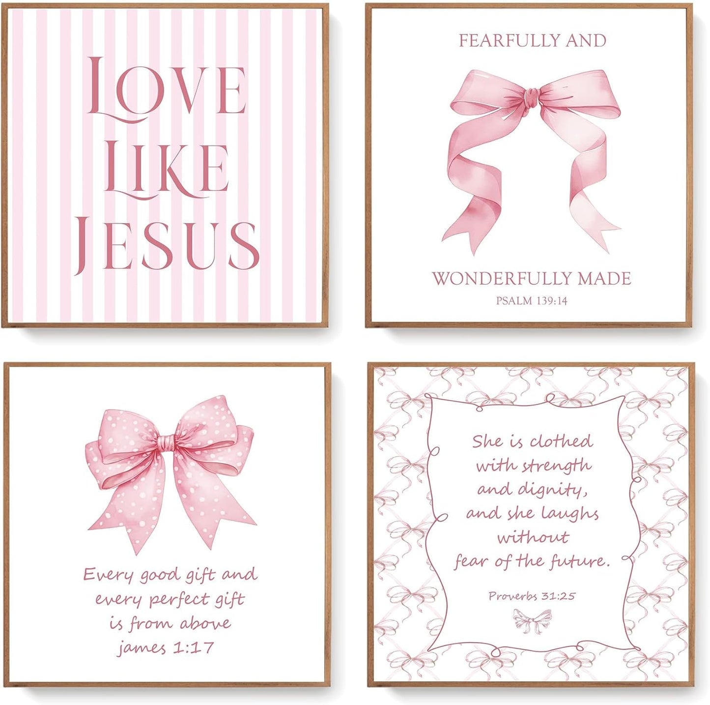 Coquette Yellow Bow Jesus Wall Art Decor Posters, Butter Yellow Bow Christian Room Bedroom Bathroom Dorm Wall Art Decor Aesthetic for College Teen Girls Gifts, Inspirational Bible Verses Bow Wall Decor, 10x8 Inch Set of 4 Bow Pictures(UNFRAMED)