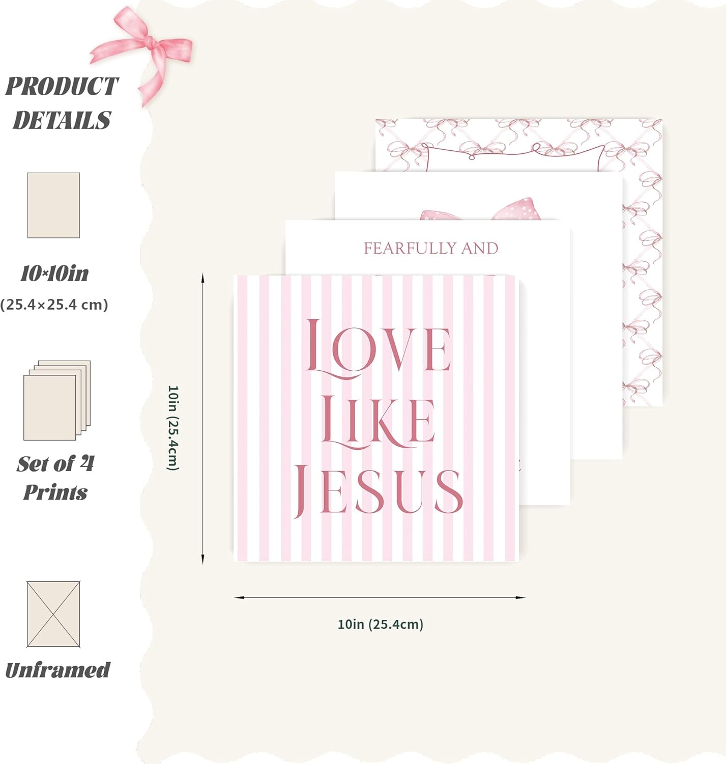 Coquette Yellow Bow Jesus Wall Art Decor Posters, Butter Yellow Bow Christian Room Bedroom Bathroom Dorm Wall Art Decor Aesthetic for College Teen Girls Gifts, Inspirational Bible Verses Bow Wall Decor, 10x8 Inch Set of 4 Bow Pictures(UNFRAMED)