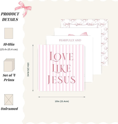 Coquette Yellow Bow Jesus Wall Art Decor Posters, Butter Yellow Bow Christian Room Bedroom Bathroom Dorm Wall Art Decor Aesthetic for College Teen Girls Gifts, Inspirational Bible Verses Bow Wall Decor, 10x8 Inch Set of 4 Bow Pictures(UNFRAMED)