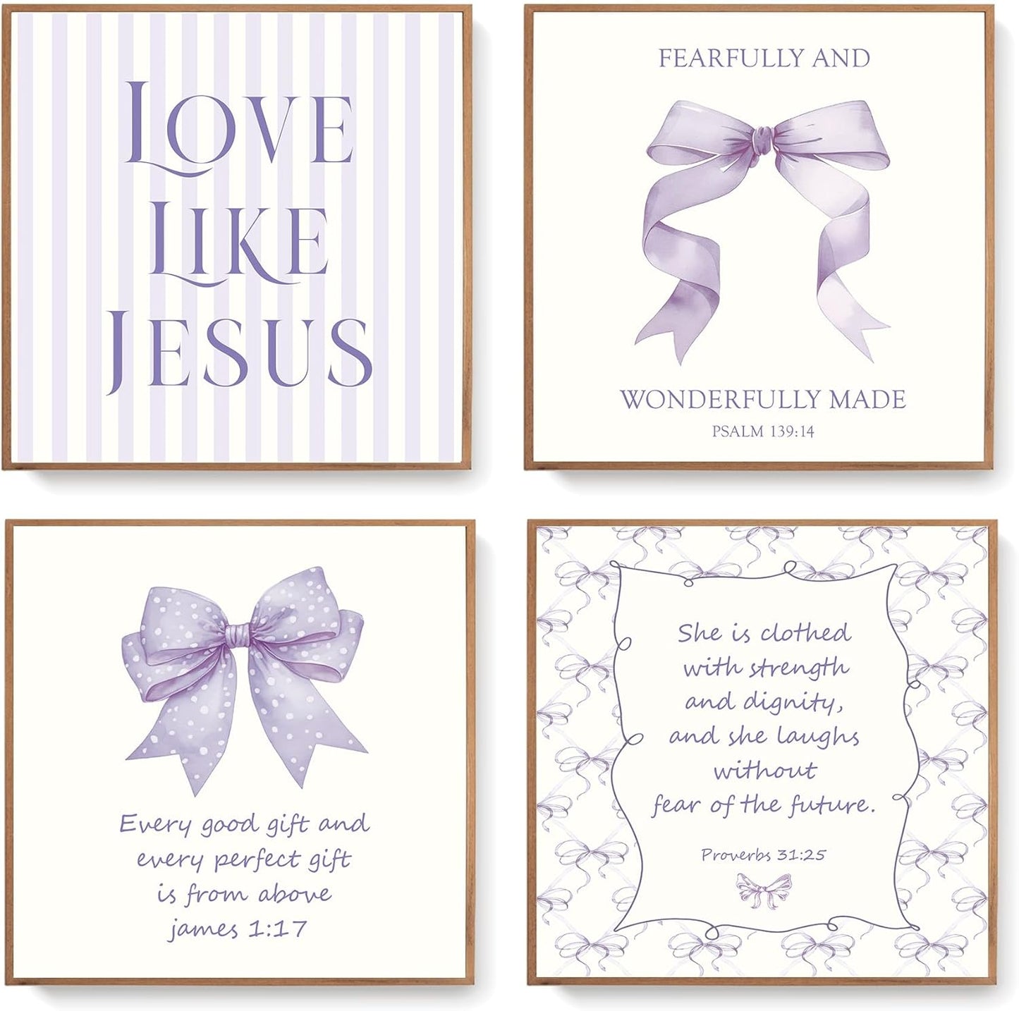 Coquette Yellow Bow Jesus Wall Art Decor Posters, Butter Yellow Bow Christian Room Bedroom Bathroom Dorm Wall Art Decor Aesthetic for College Teen Girls Gifts, Inspirational Bible Verses Bow Wall Decor, 10x8 Inch Set of 4 Bow Pictures(UNFRAMED)