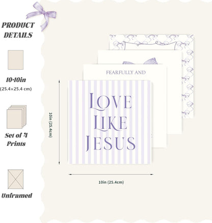Coquette Yellow Bow Jesus Wall Art Decor Posters, Butter Yellow Bow Christian Room Bedroom Bathroom Dorm Wall Art Decor Aesthetic for College Teen Girls Gifts, Inspirational Bible Verses Bow Wall Decor, 10x8 Inch Set of 4 Bow Pictures(UNFRAMED)