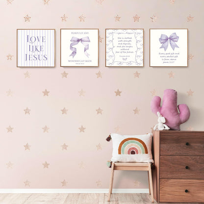 Coquette Yellow Bow Jesus Wall Art Decor Posters, Butter Yellow Bow Christian Room Bedroom Bathroom Dorm Wall Art Decor Aesthetic for College Teen Girls Gifts, Inspirational Bible Verses Bow Wall Decor, 10x8 Inch Set of 4 Bow Pictures(UNFRAMED)