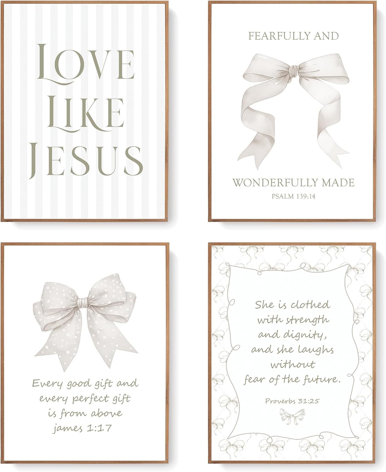Coquette Yellow Bow Jesus Wall Art Decor Posters, Butter Yellow Bow Christian Room Bedroom Bathroom Dorm Wall Art Decor Aesthetic for College Teen Girls Gifts, Inspirational Bible Verses Bow Wall Decor, 10x8 Inch Set of 4 Bow Pictures(UNFRAMED)