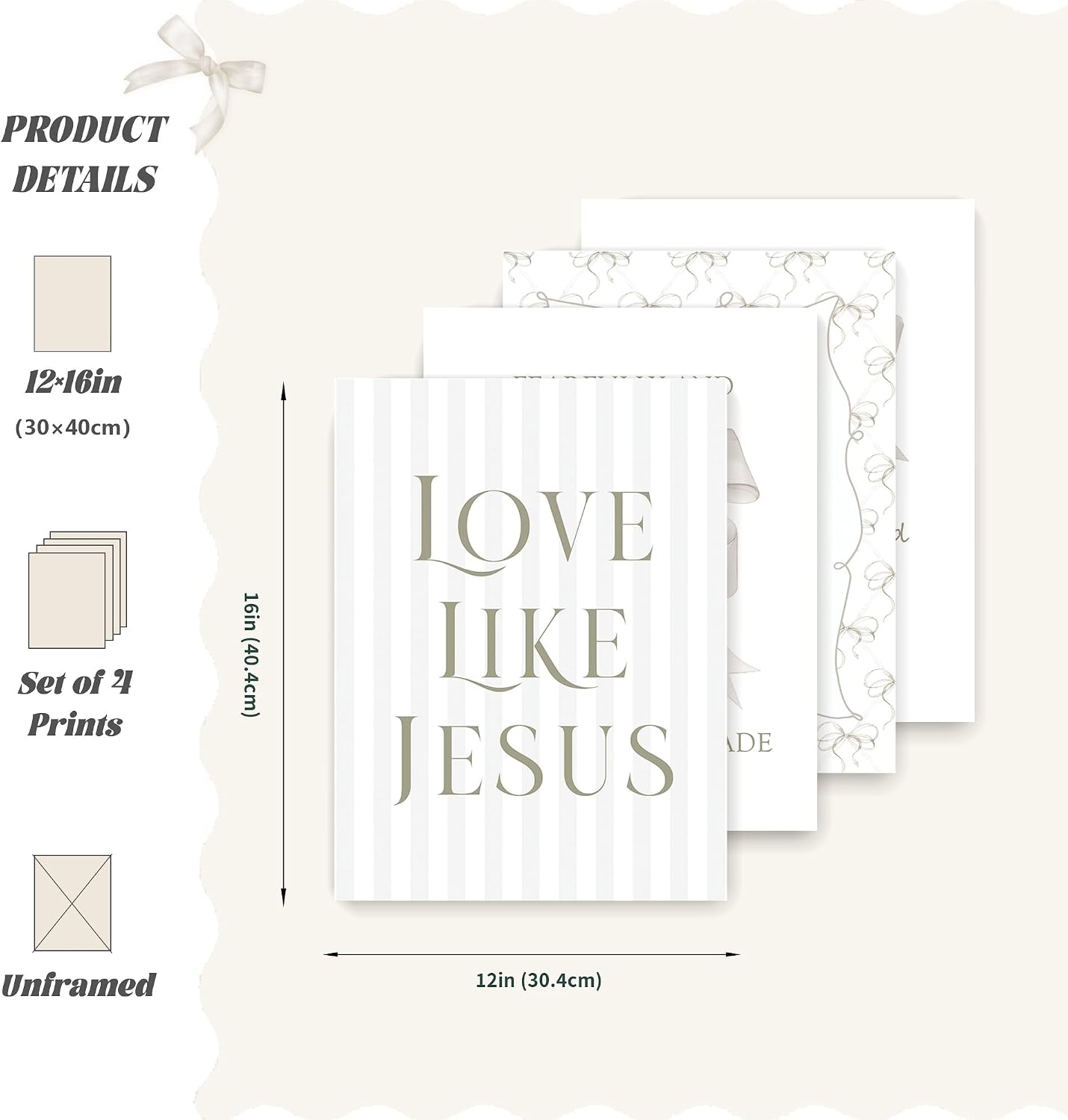 Coquette Yellow Bow Jesus Wall Art Decor Posters, Butter Yellow Bow Christian Room Bedroom Bathroom Dorm Wall Art Decor Aesthetic for College Teen Girls Gifts, Inspirational Bible Verses Bow Wall Decor, 10x8 Inch Set of 4 Bow Pictures(UNFRAMED)