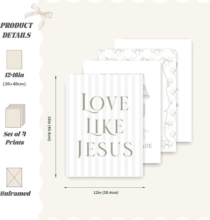 Coquette Yellow Bow Jesus Wall Art Decor Posters, Butter Yellow Bow Christian Room Bedroom Bathroom Dorm Wall Art Decor Aesthetic for College Teen Girls Gifts, Inspirational Bible Verses Bow Wall Decor, 10x8 Inch Set of 4 Bow Pictures(UNFRAMED)