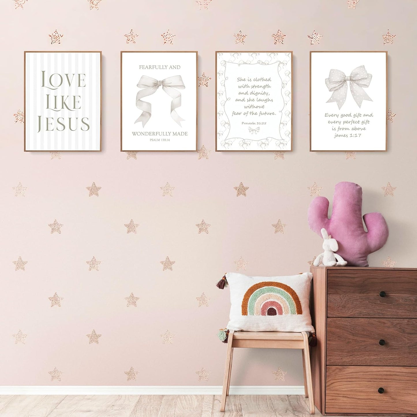Coquette Yellow Bow Jesus Wall Art Decor Posters, Butter Yellow Bow Christian Room Bedroom Bathroom Dorm Wall Art Decor Aesthetic for College Teen Girls Gifts, Inspirational Bible Verses Bow Wall Decor, 10x8 Inch Set of 4 Bow Pictures(UNFRAMED)