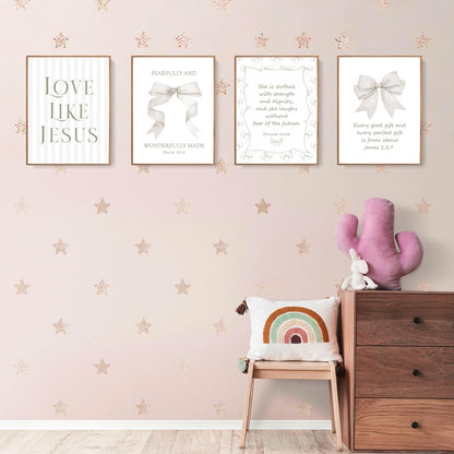 Coquette Yellow Bow Jesus Wall Art Decor Posters, Butter Yellow Bow Christian Room Bedroom Bathroom Dorm Wall Art Decor Aesthetic for College Teen Girls Gifts, Inspirational Bible Verses Bow Wall Decor, 10x8 Inch Set of 4 Bow Pictures(UNFRAMED)