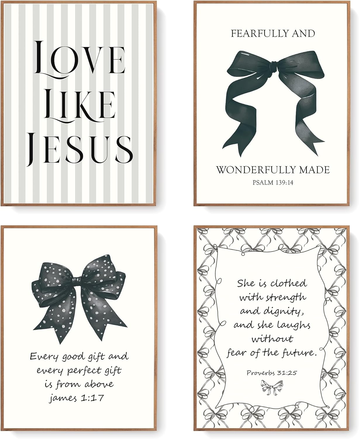 Coquette Yellow Bow Jesus Wall Art Decor Posters, Butter Yellow Bow Christian Room Bedroom Bathroom Dorm Wall Art Decor Aesthetic for College Teen Girls Gifts, Inspirational Bible Verses Bow Wall Decor, 10x8 Inch Set of 4 Bow Pictures(UNFRAMED)