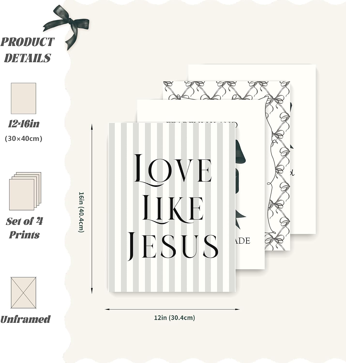 Coquette Yellow Bow Jesus Wall Art Decor Posters, Butter Yellow Bow Christian Room Bedroom Bathroom Dorm Wall Art Decor Aesthetic for College Teen Girls Gifts, Inspirational Bible Verses Bow Wall Decor, 10x8 Inch Set of 4 Bow Pictures(UNFRAMED)