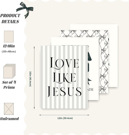 Coquette Yellow Bow Jesus Wall Art Decor Posters, Butter Yellow Bow Christian Room Bedroom Bathroom Dorm Wall Art Decor Aesthetic for College Teen Girls Gifts, Inspirational Bible Verses Bow Wall Decor, 10x8 Inch Set of 4 Bow Pictures(UNFRAMED)