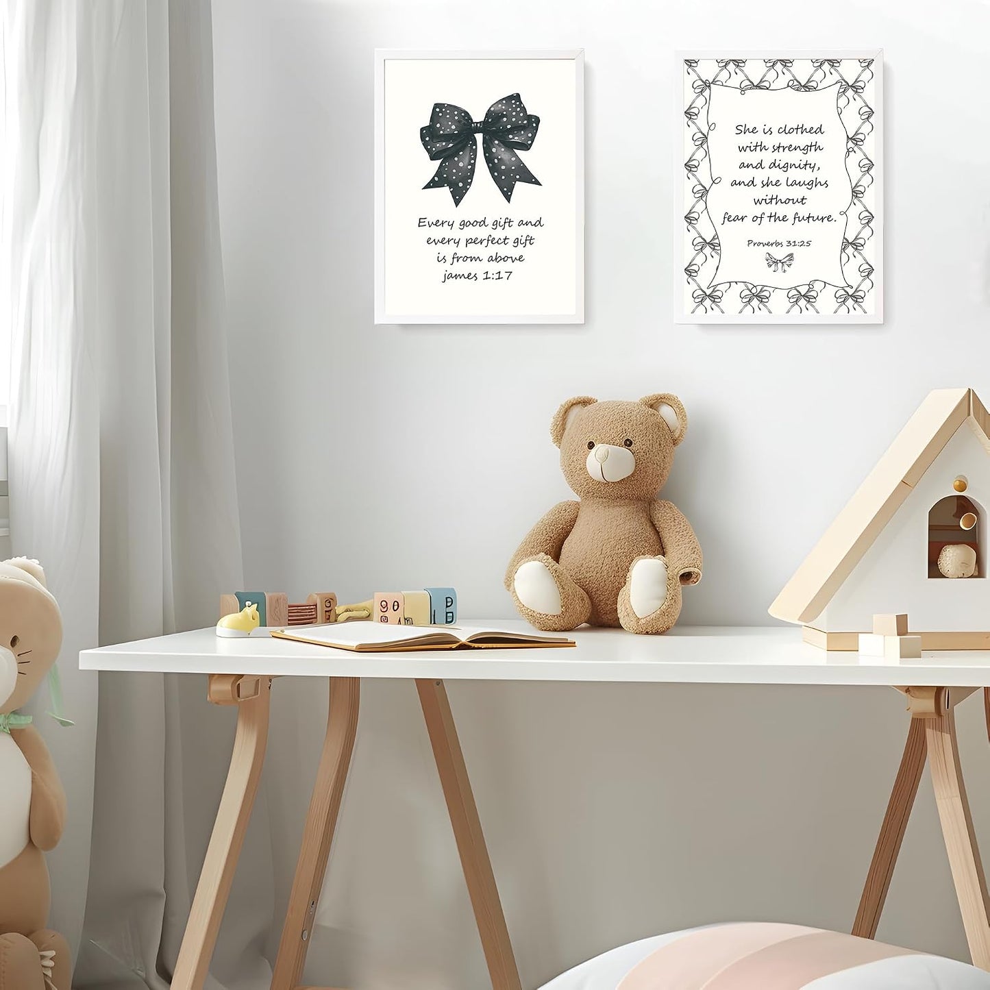 Coquette Yellow Bow Jesus Wall Art Decor Posters, Butter Yellow Bow Christian Room Bedroom Bathroom Dorm Wall Art Decor Aesthetic for College Teen Girls Gifts, Inspirational Bible Verses Bow Wall Decor, 10x8 Inch Set of 4 Bow Pictures(UNFRAMED)