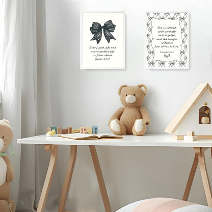 Coquette Yellow Bow Jesus Wall Art Decor Posters, Butter Yellow Bow Christian Room Bedroom Bathroom Dorm Wall Art Decor Aesthetic for College Teen Girls Gifts, Inspirational Bible Verses Bow Wall Decor, 10x8 Inch Set of 4 Bow Pictures(UNFRAMED)